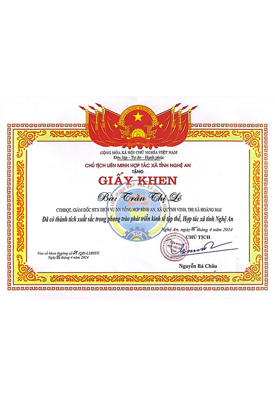 Giấy khen UBND xã Quỳnh Vinh 2024 Giấy khen UBND xã Quỳnh Vinh 2024